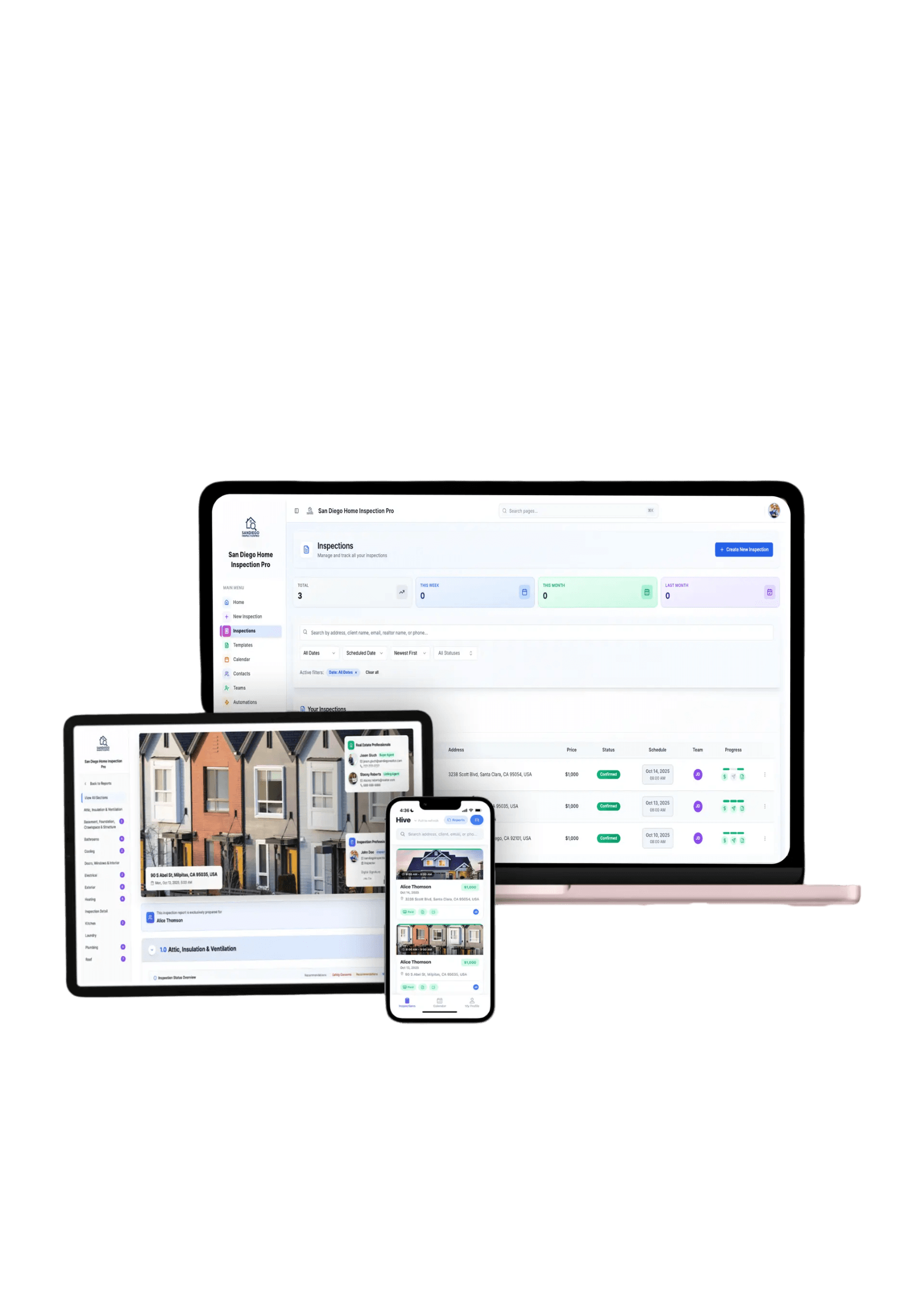 Inspection report on laptop, tablet, and phone